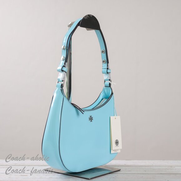 NWT Tory Burch Emerson Patent Leather Shoulder Bag in Light Celeste - Picture 4 of 10